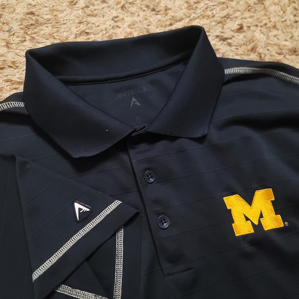 Antigua Polo Shirt Men XL Navy Blue Michigan Wolverines Embroidered Short Sleeve